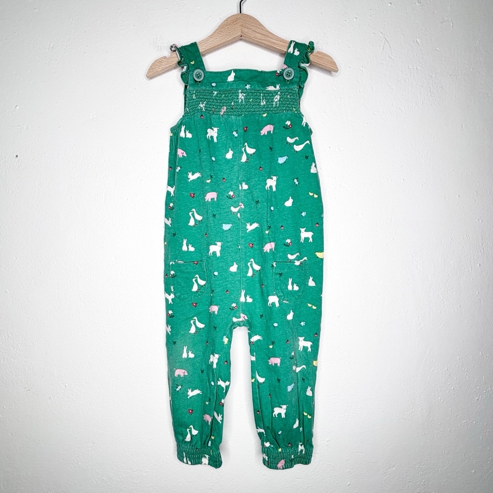 Boden Baby Green Farm Animal Smocked Dungaree Overalls Size 2-3Yrs